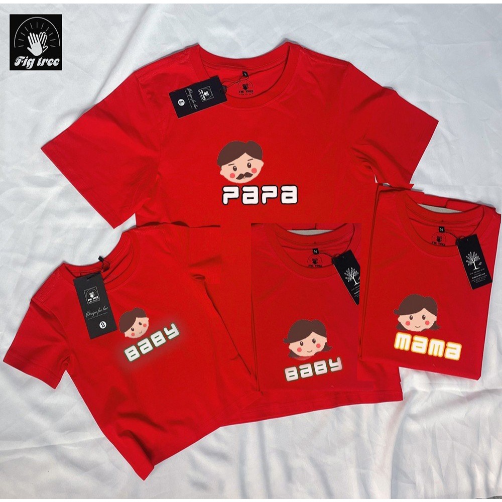 Combo Áo Thun Gia Đình FIG TREE Papa, Mama, Baby, Chất Cotton Siêu Mềm Mát, Size đến 110kg (2 Màu)