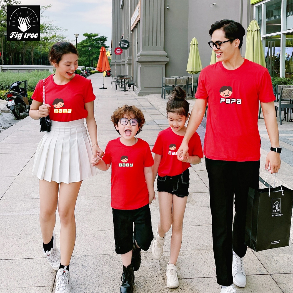 Combo Áo Thun Gia Đình FIG TREE Papa, Mama, Baby, Chất Cotton Siêu Mềm Mát, Size đến 110kg (2 Màu)