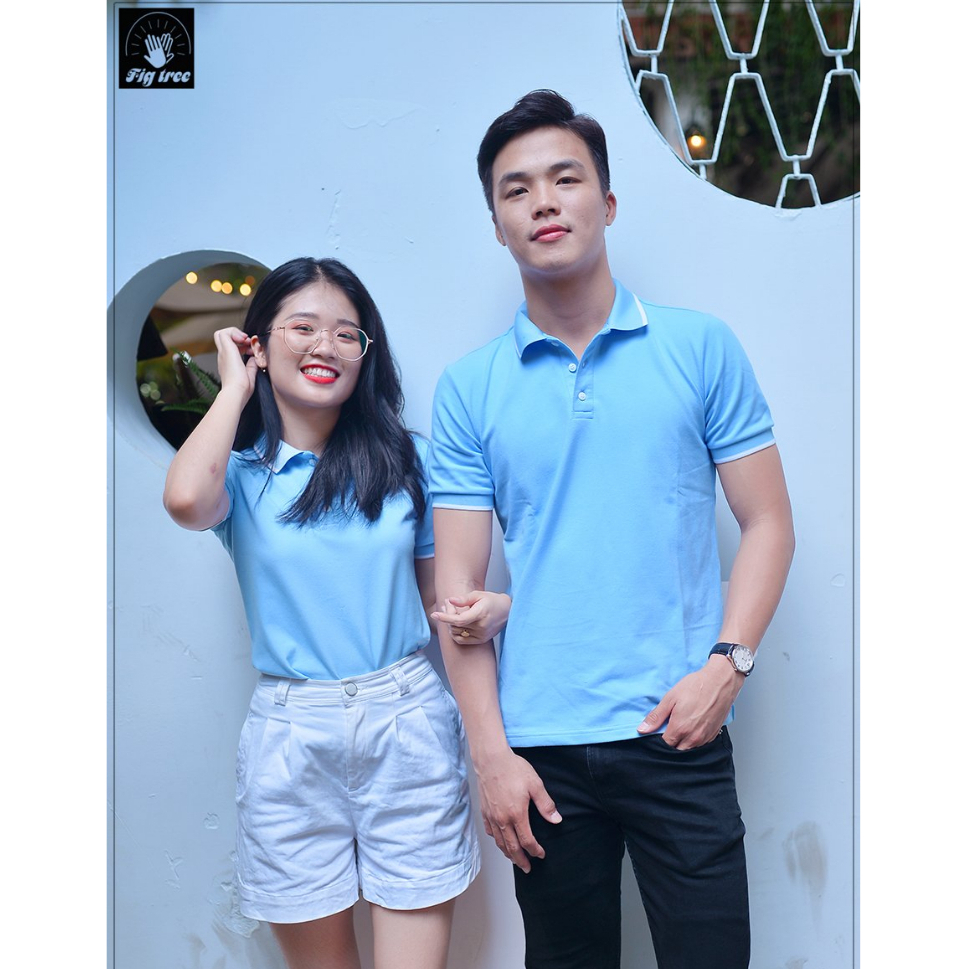 Combo Áo Thun Đôi Fig Tree Thun Polo Màu Xanh Da Trời Nhẹ Nhàng, Chất Cá Sấu Dày Dặn, Co Giãn
