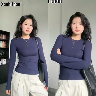 Áo Thun Dài Tay Siêu Co Giãn Mềm Mịn Thắt Eo Ôm Body Tôn Dáng Vải Cotton Zip MA115