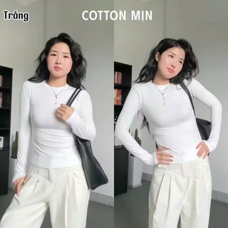 Áo Thun Dài Tay Siêu Co Giãn Mềm Mịn Thắt Eo Ôm Body Tôn Dáng Vải Cotton Zip MA115