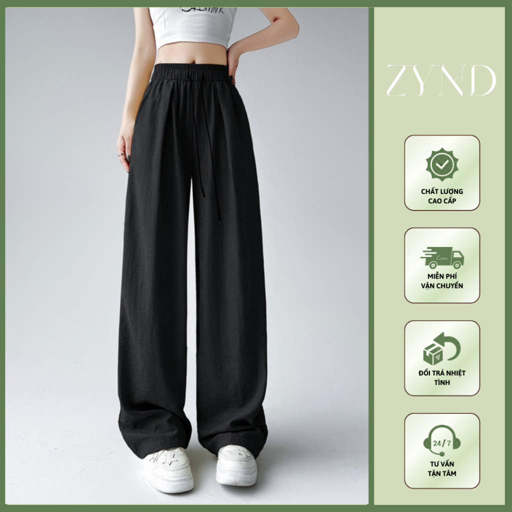 Quần gió nhăn ống rộng nữ kiểu quần suông hothit  mềm mịn mỏng mát AT-M119_ ZynD Clothing