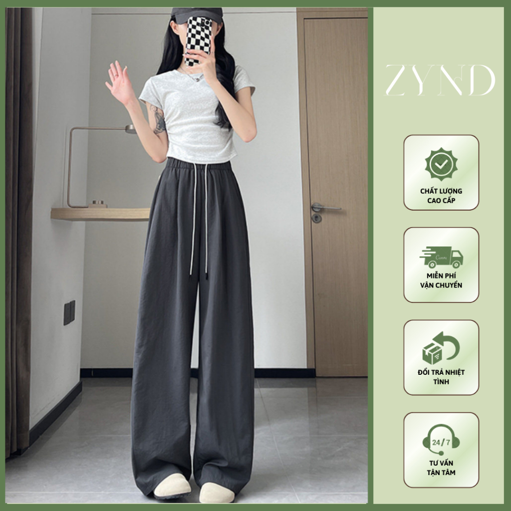 Quần gió nhăn ống rộng nữ kiểu quần suông hothit  mềm mịn mỏng mát AT-M119_ ZynD Clothing