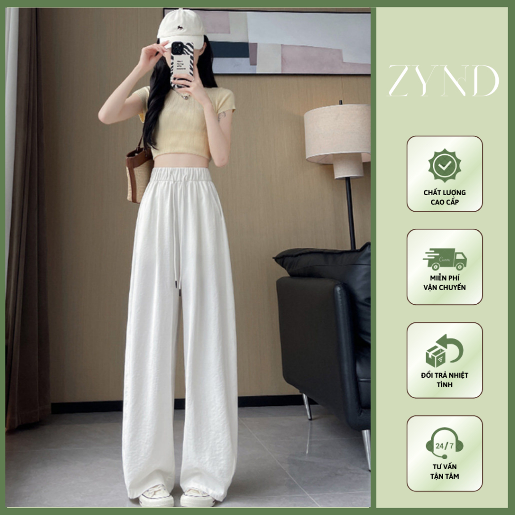 Quần gió nhăn ống rộng nữ kiểu quần suông hothit  mềm mịn mỏng mát AT-M119_ ZynD Clothing