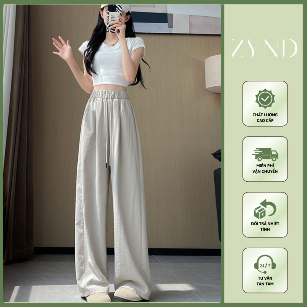 Quần gió nhăn ống rộng nữ kiểu quần suông hothit  mềm mịn mỏng mát AT-M119_ ZynD Clothing