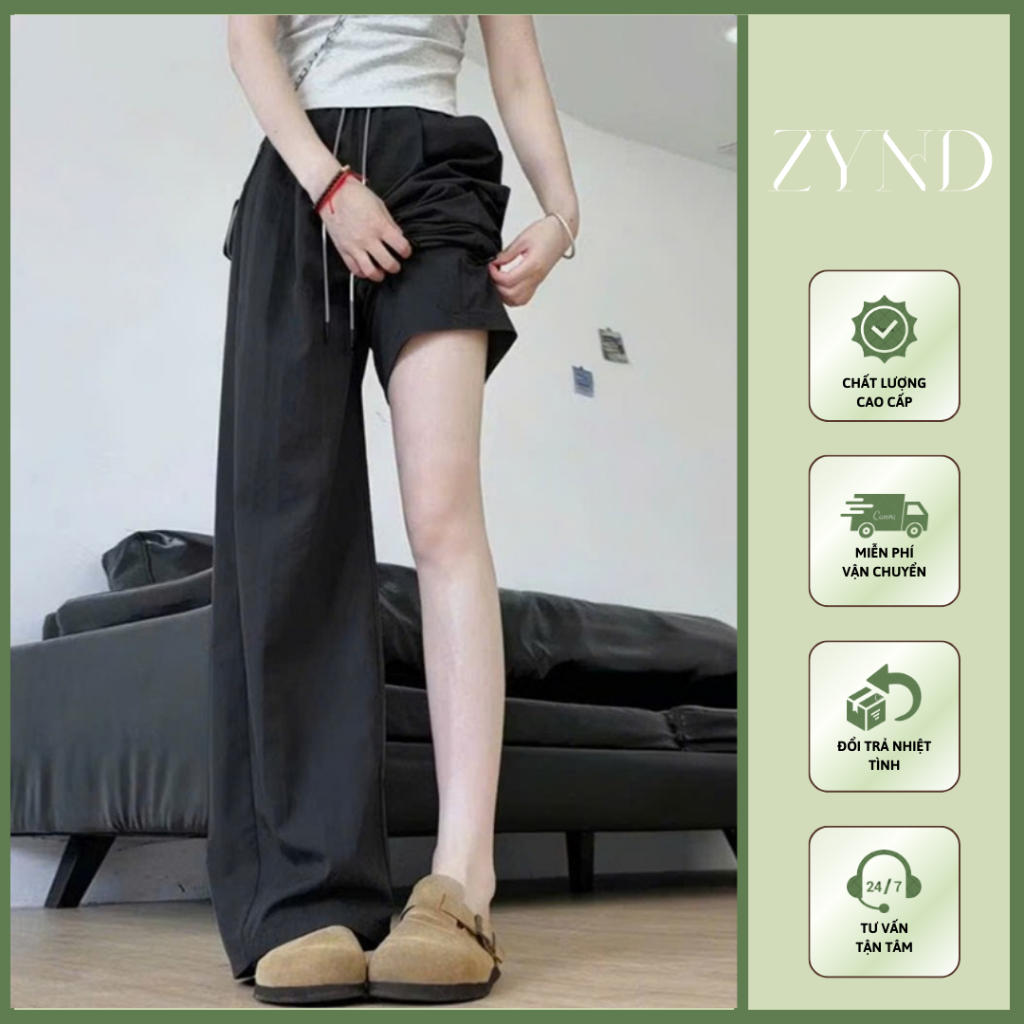 Quần gió nhăn ống rộng nữ kiểu quần suông hothit  mềm mịn mỏng mát AT-M119_ ZynD Clothing