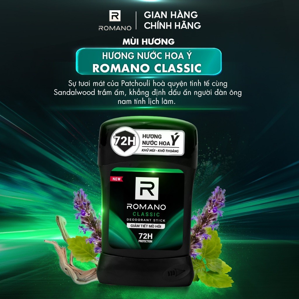 Combo 2 Sáp ngăn mùi cho nam Romano 50g - Khử mùi 72H, lưu hương Ý dài lâu - Live