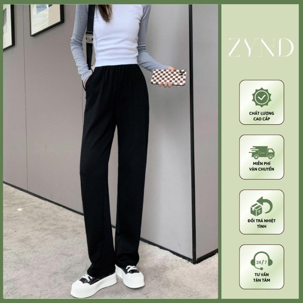 Quần suông nữ ống rộng cạp bo chun, hack eo siu nhỏ, quần suông nỉ da cá AT-M047_ ZynD Clothing