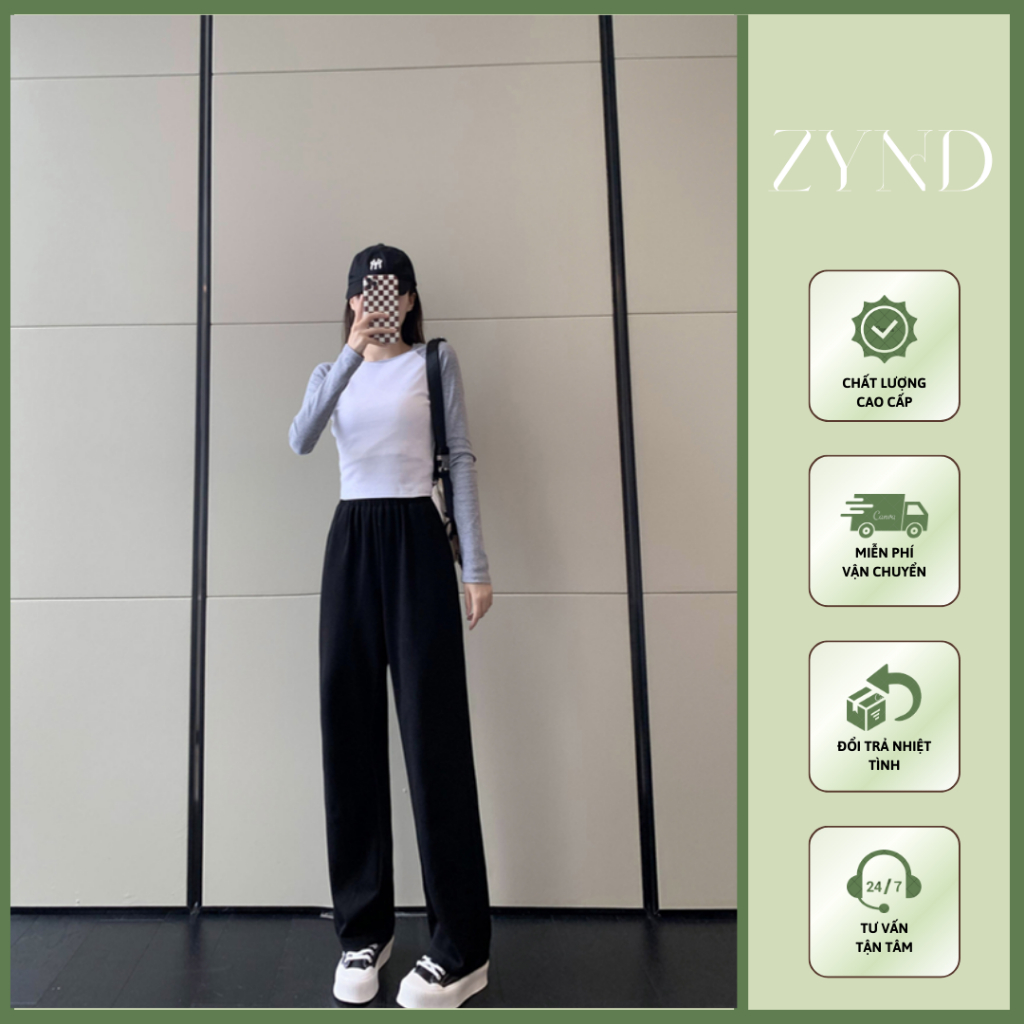 Quần suông nữ ống rộng cạp bo chun, hack eo siu nhỏ, quần suông nỉ da cá AT-M047_ ZynD Clothing