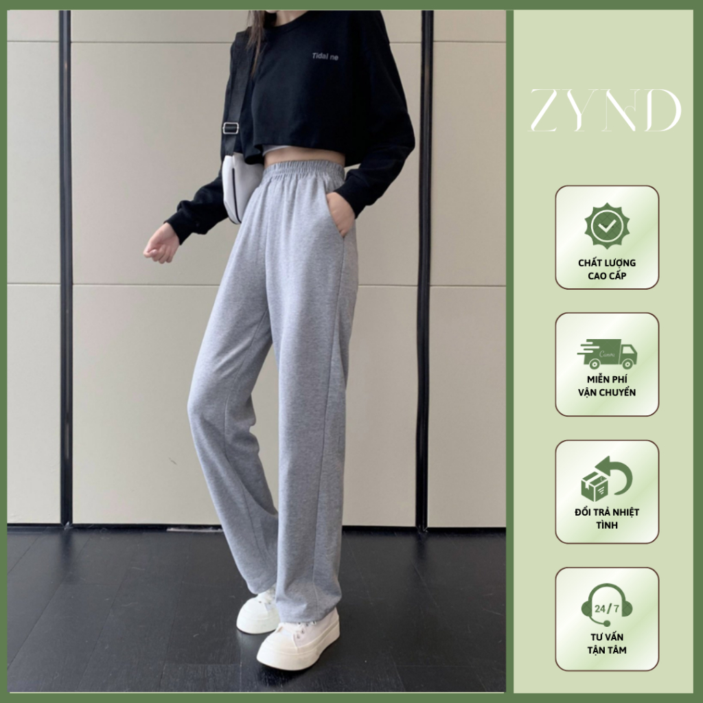 Quần suông nữ ống rộng cạp bo chun, hack eo siu nhỏ, quần suông nỉ da cá AT-M047_ ZynD Clothing