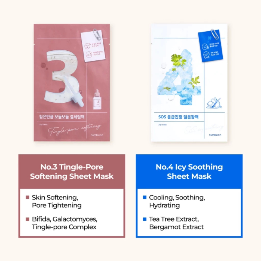 Ảnh Numbuzin No.1,2,3,4,5 Sheet Mask – Cấp Ẩm, Làm Dịu, Phục Hồi, Dưỡng Trắng, Chống Lão Hóa 2