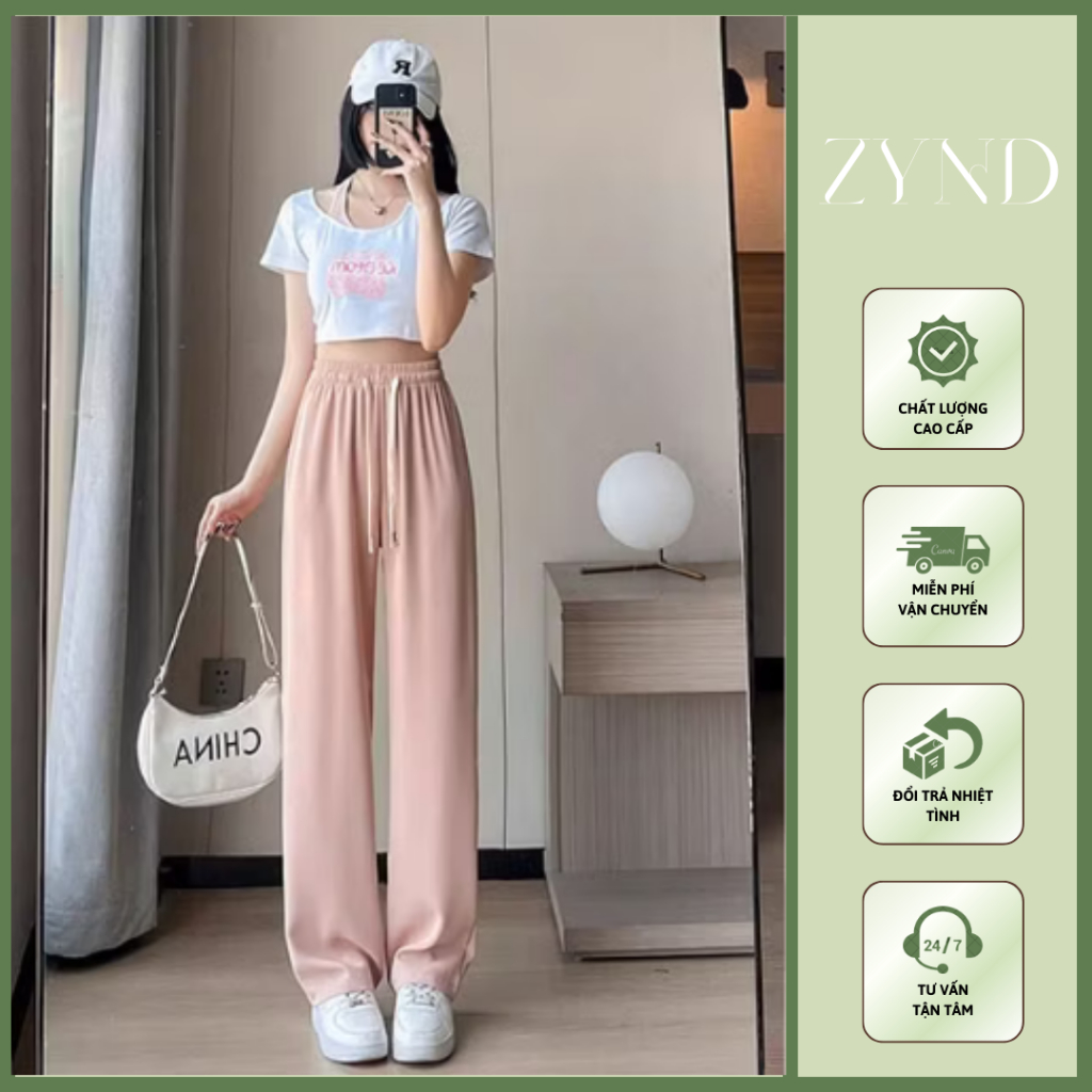 Quần ống rộng suông cạp chun dây rút vải chéo Hàn hack dáng AT-M808_ ZynD Clothing