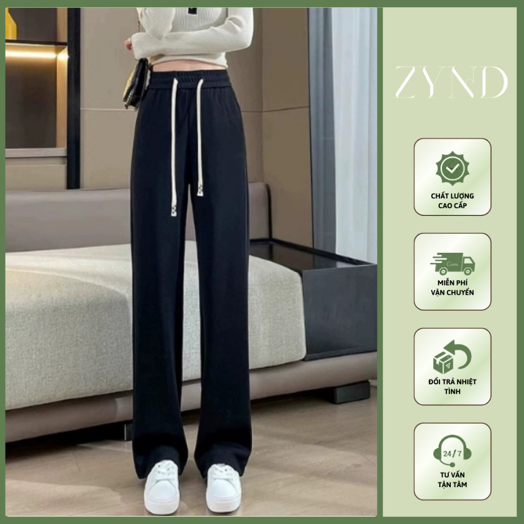 Quần ống rộng suông cạp chun dây rút vải chéo Hàn hack dáng AT-M808_ ZynD Clothing