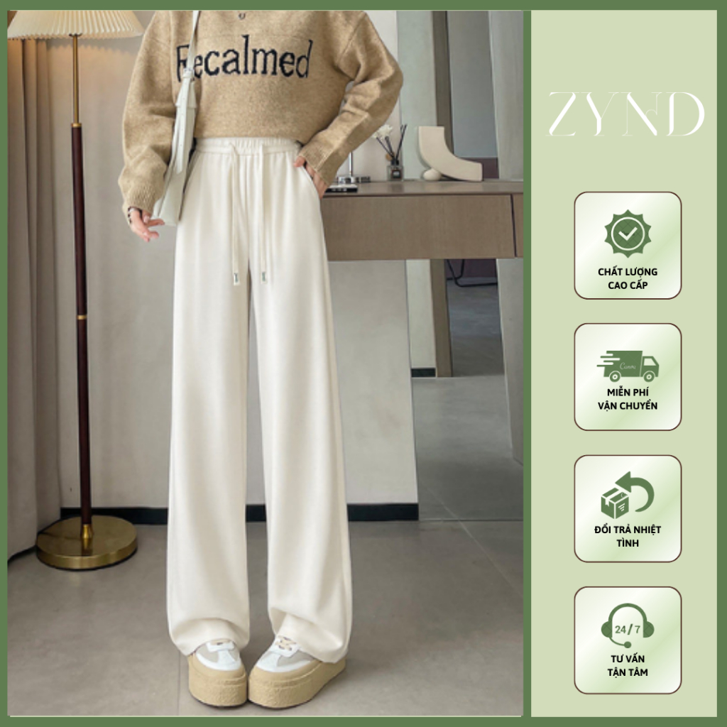 Quần ống rộng suông cạp chun dây rút vải chéo Hàn hack dáng AT-M808_ ZynD Clothing