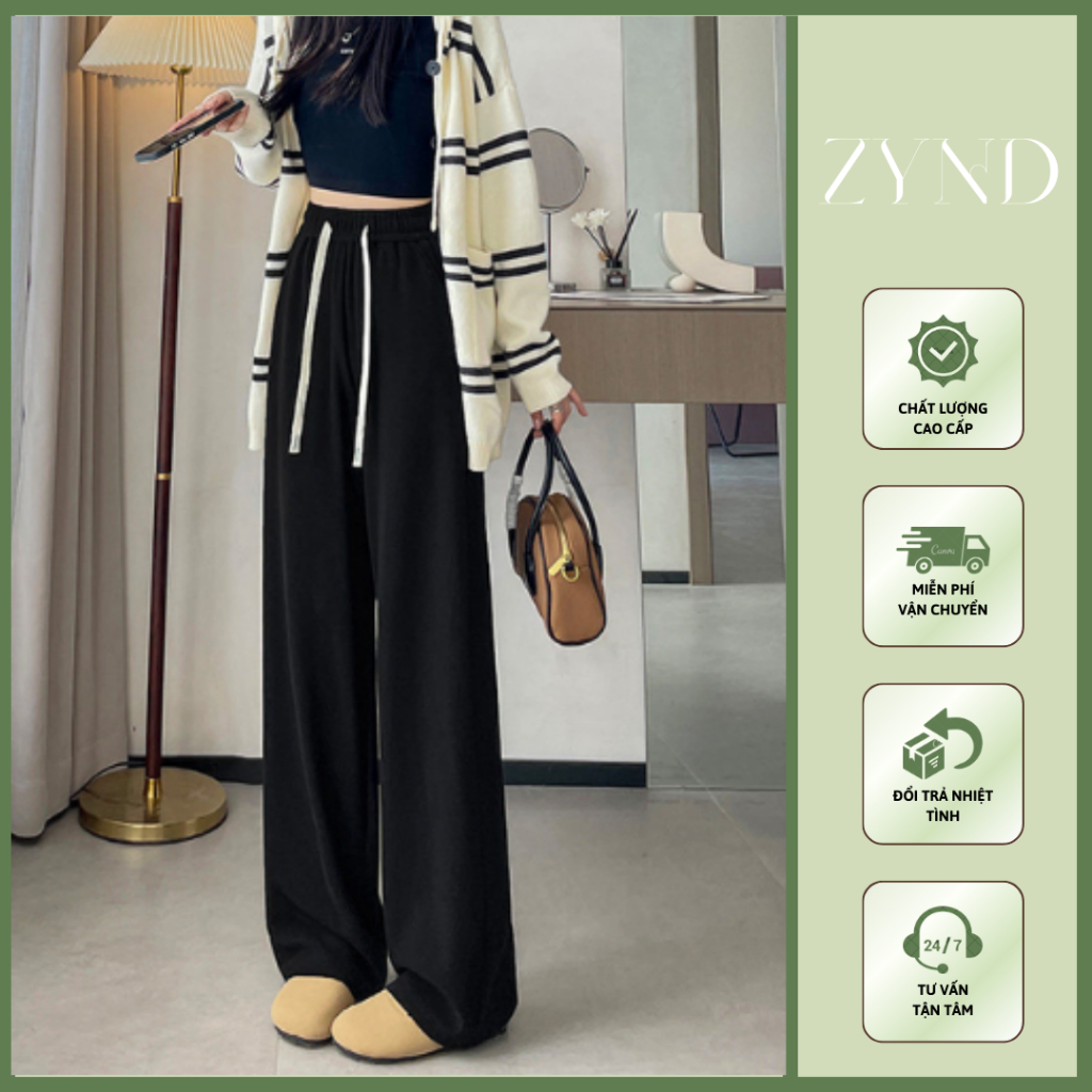 Quần ống rộng suông cạp chun dây rút vải chéo Hàn hack dáng AT-M808_ ZynD Clothing