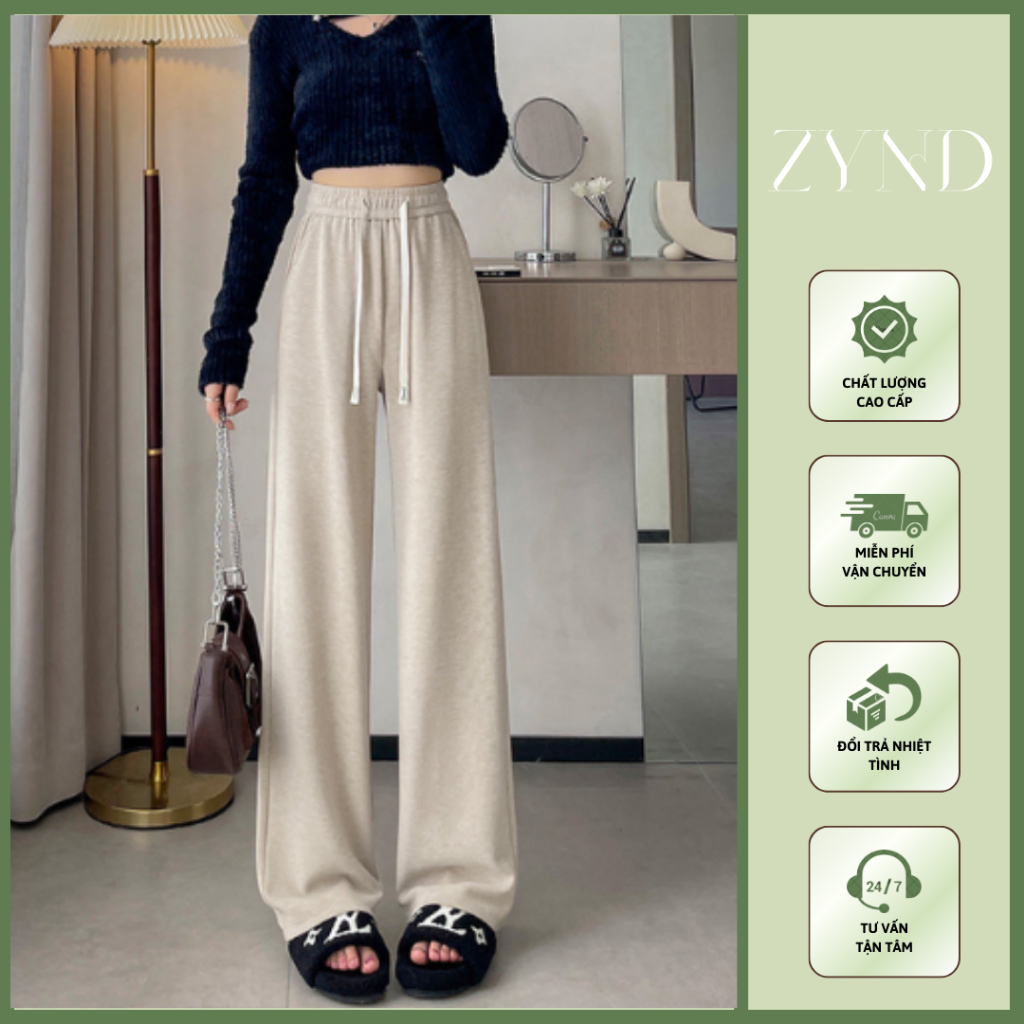 Quần ống rộng suông cạp chun dây rút vải chéo Hàn hack dáng AT-M808_ ZynD Clothing