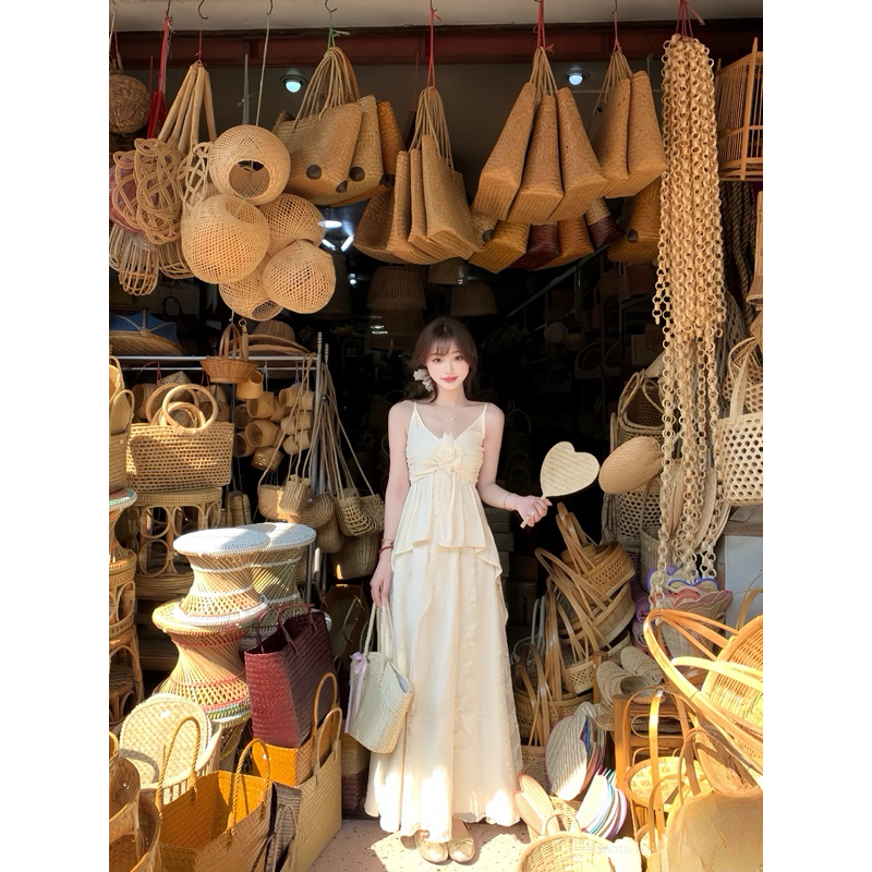 Set Áo 2 Dây Nơ Ngực Phối Chân Váy Maxi Dài Xoè, Set Đồ Nữ Đi Biển, Đi Chơi Du Lịch 2s Sang Chảnh Nữ Tính Cho Nàng- MP