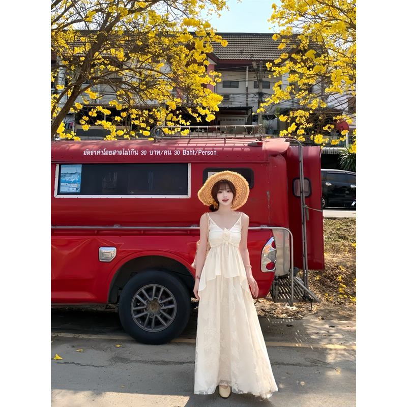 Set Áo 2 Dây Nơ Ngực Phối Chân Váy Maxi Dài Xoè, Set Đồ Nữ Đi Biển, Đi Chơi Du Lịch 2s Sang Chảnh Nữ Tính Cho Nàng- MP