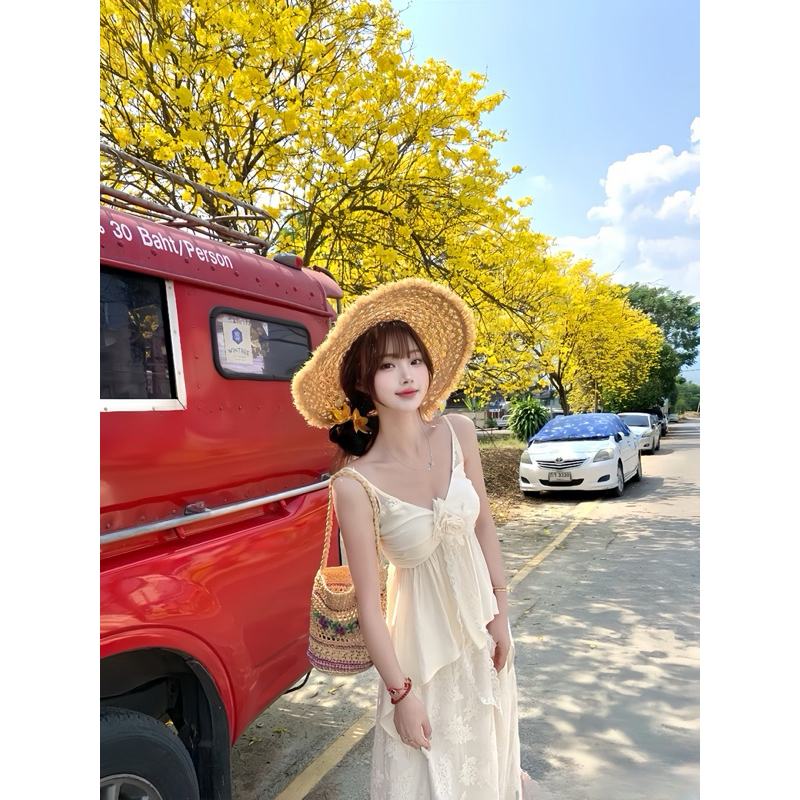 Set Áo 2 Dây Nơ Ngực Phối Chân Váy Maxi Dài Xoè, Set Đồ Nữ Đi Biển, Đi Chơi Du Lịch 2s Sang Chảnh Nữ Tính Cho Nàng- MP