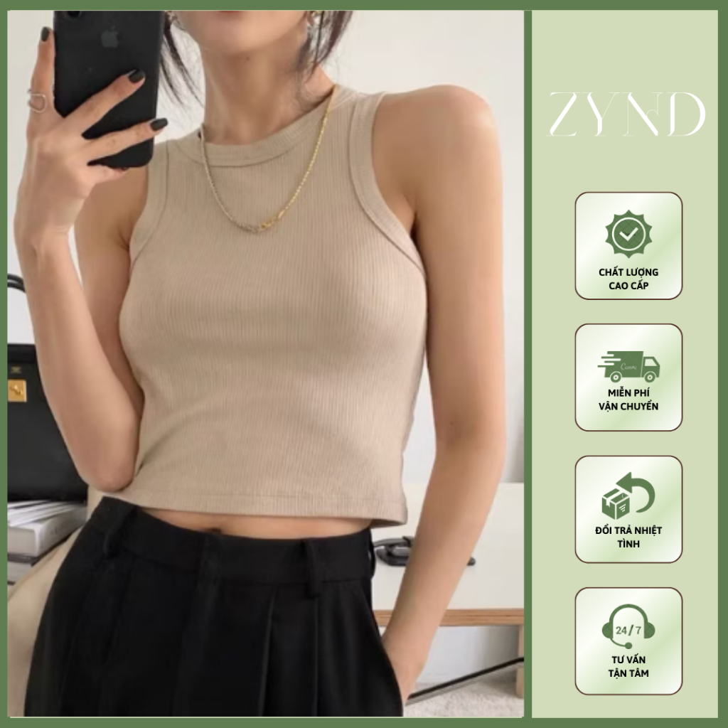 Áo croptop ba lỗ nữ áo thun sát nách không tay ôm body cotton co giãn tank top_ ZynD Clothing