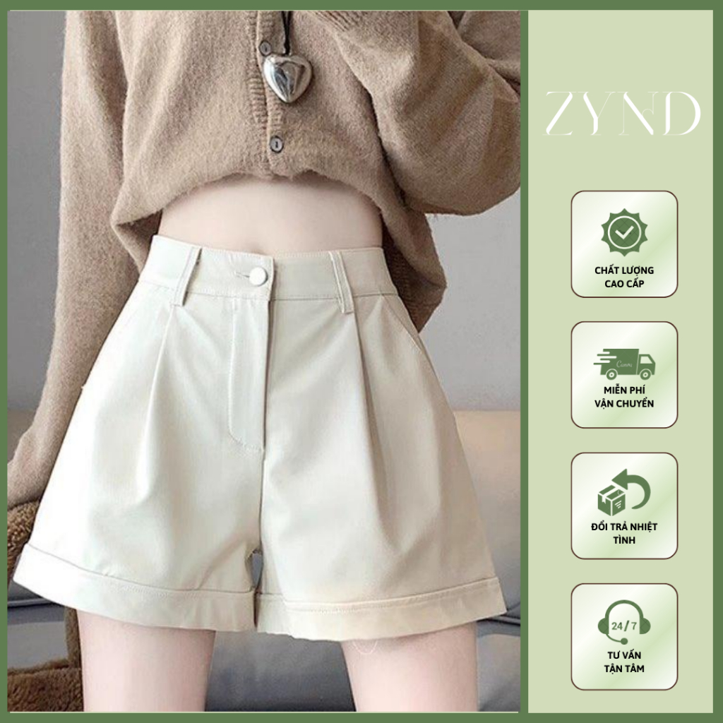 Quần short kaki gập gấu, quần đùi nữ cạp cao ống rộng cá tính AT-M36_ ZynD Clothing
