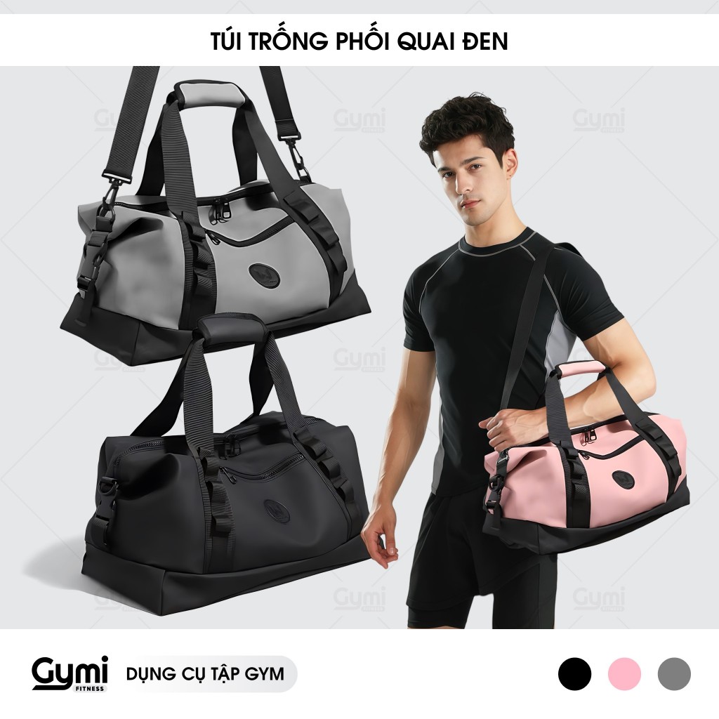 Túi Trống Phối Quai Đen Tập Gym - Thể Thao Đa Năng, Du Lịch, Thời Trang, Đeo Chéo Hoặc Xách - TuiTrongQuaiDen