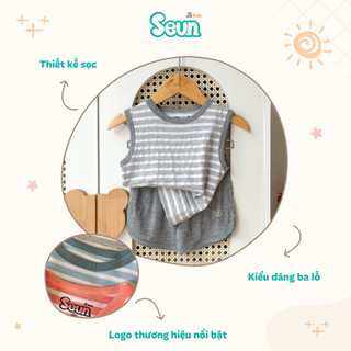 | SEUNKIDS | Bộ ba lỗ sọc bé trai bé gái visco lụa mềm mát 8kg đến 35kg bộ đồ cho bé bộ mặc nhà