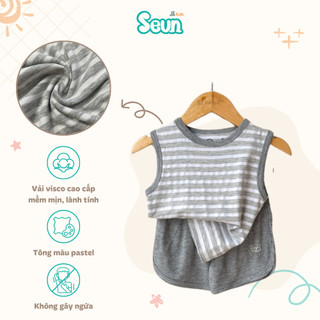 | SEUNKIDS | Bộ ba lỗ sọc bé trai bé gái visco lụa mềm mát 8kg đến 35kg bộ đồ cho bé bộ mặc nhà