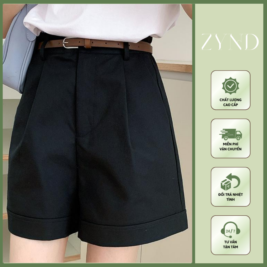 Quần short kaki gập gấu, quần đùi nữ cạp cao ống rộng cá tính AT-M36_ ZynD Clothing
