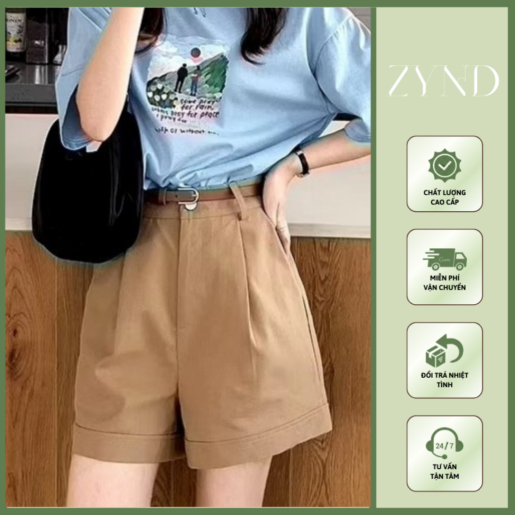 Quần short kaki gập gấu, quần đùi nữ cạp cao ống rộng cá tính AT-M36_ ZynD Clothing