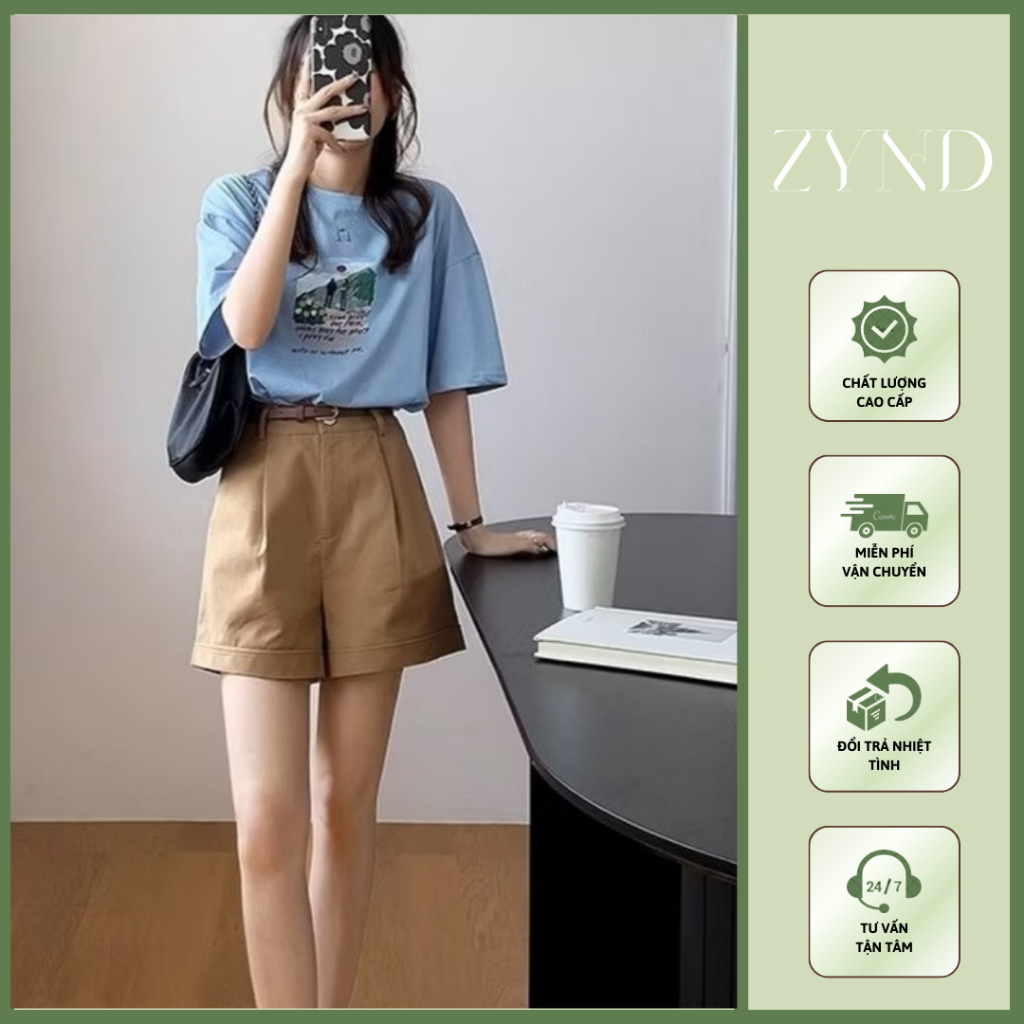 Quần short kaki gập gấu, quần đùi nữ cạp cao ống rộng cá tính AT-M36_ ZynD Clothing