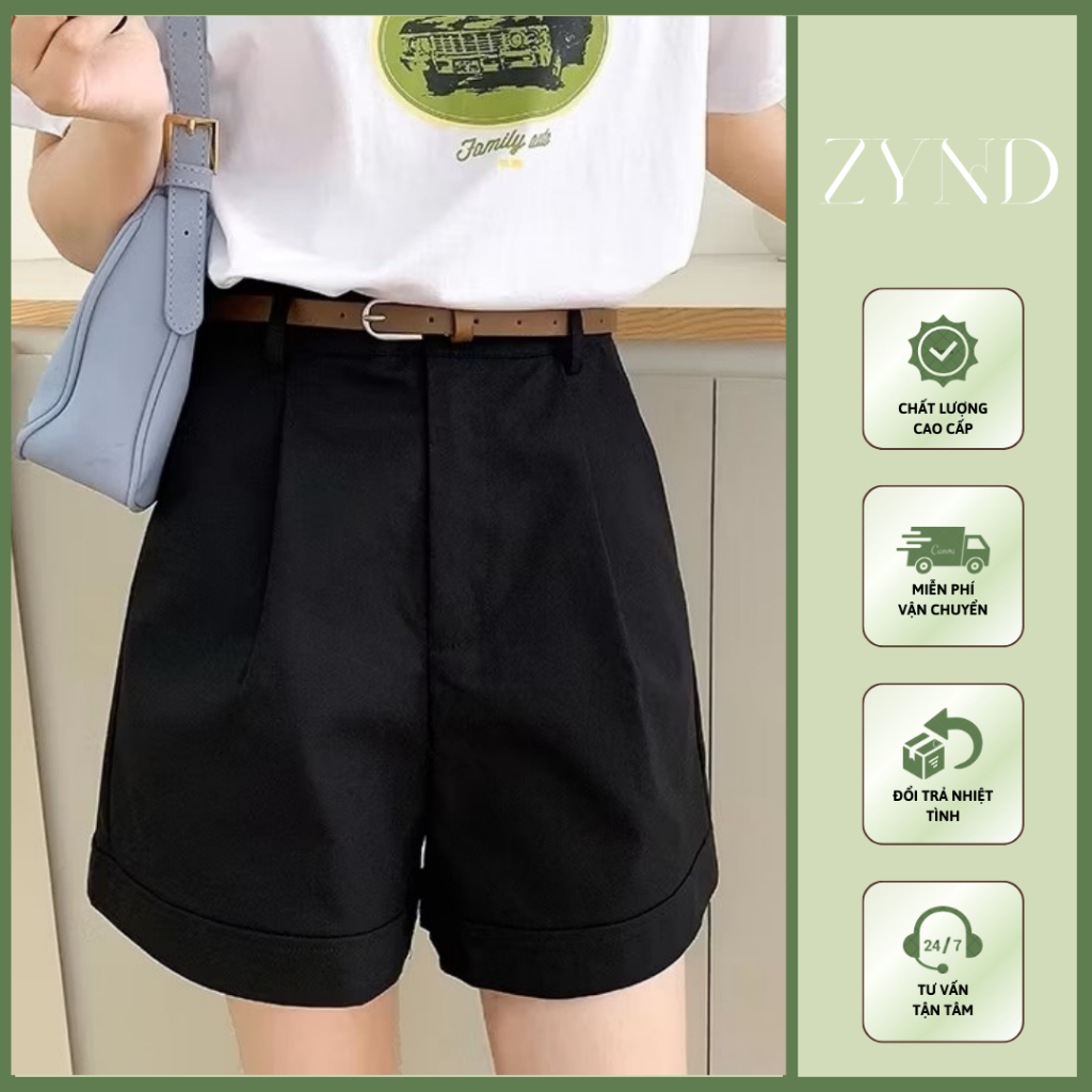 Quần short kaki gập gấu, quần đùi nữ cạp cao ống rộng cá tính AT-M36_ ZynD Clothing