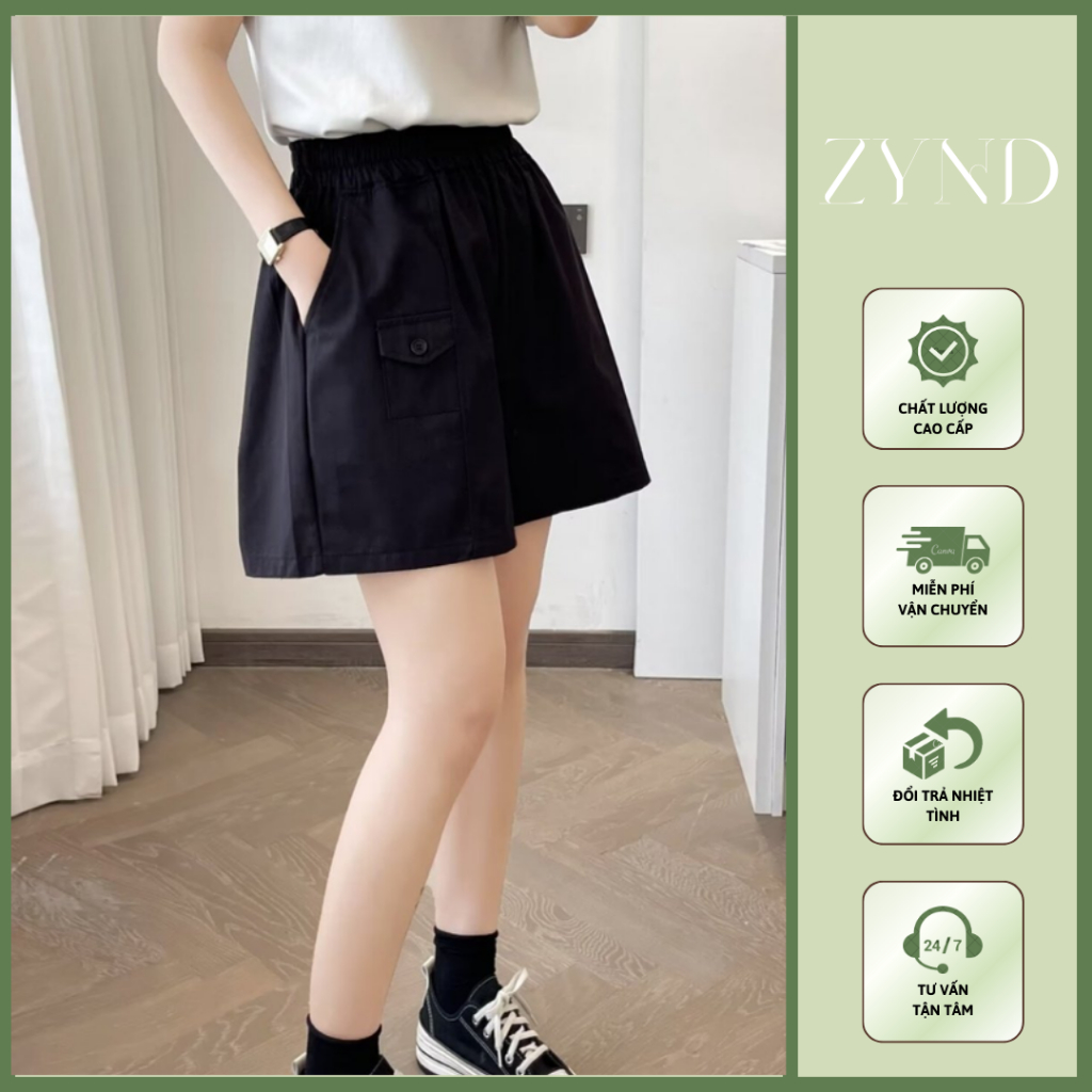 Quần short nữ vải kaki cao cấp túi hộp nhỏ cạp chun co giãn đa năng AT-M013_ ZynD Clothing