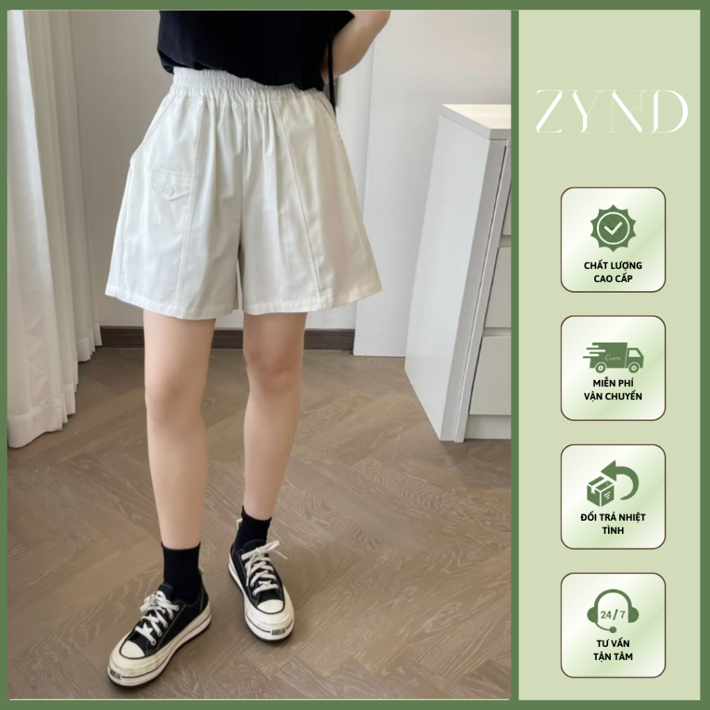 Quần short nữ vải kaki cao cấp túi hộp nhỏ cạp chun co giãn đa năng AT-M013_ ZynD Clothing