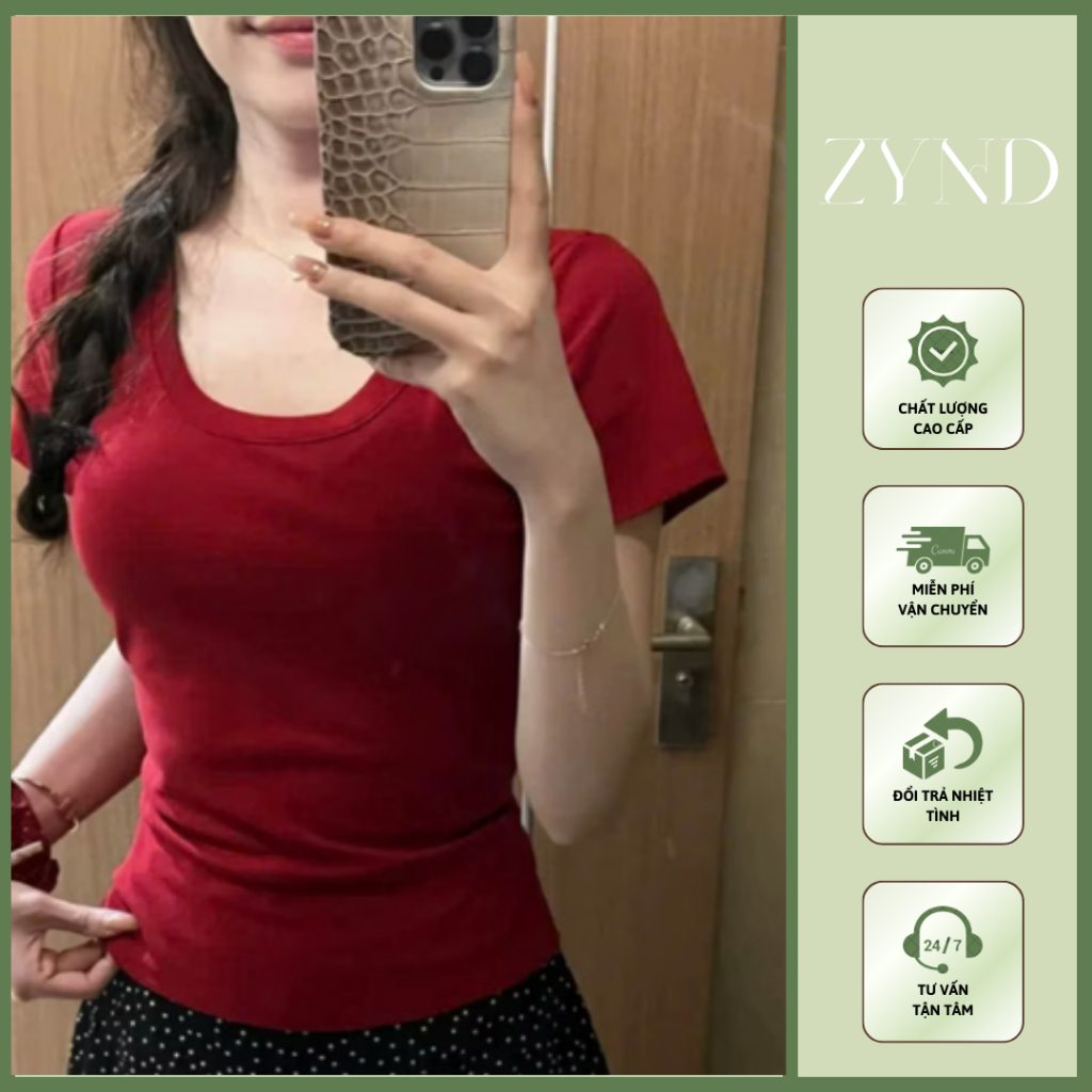 Áo thun babytee cổ vuông dáng basic form ôm body chất tăm cotton AT-M01_ ZynD Clothing