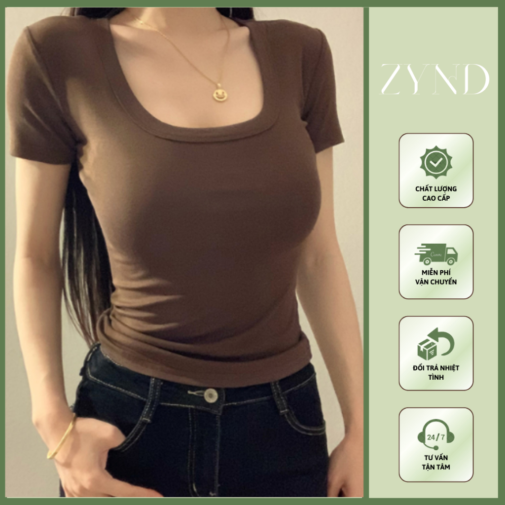 Áo thun babytee cổ vuông dáng basic form ôm body chất tăm cotton AT-M01_ ZynD Clothing