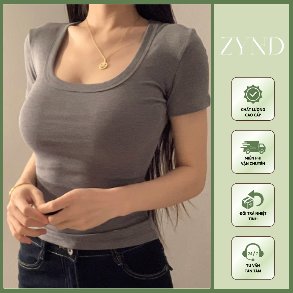 Áo thun babytee cổ vuông dáng basic form ôm body chất tăm cotton AT-M01_ ZynD Clothing