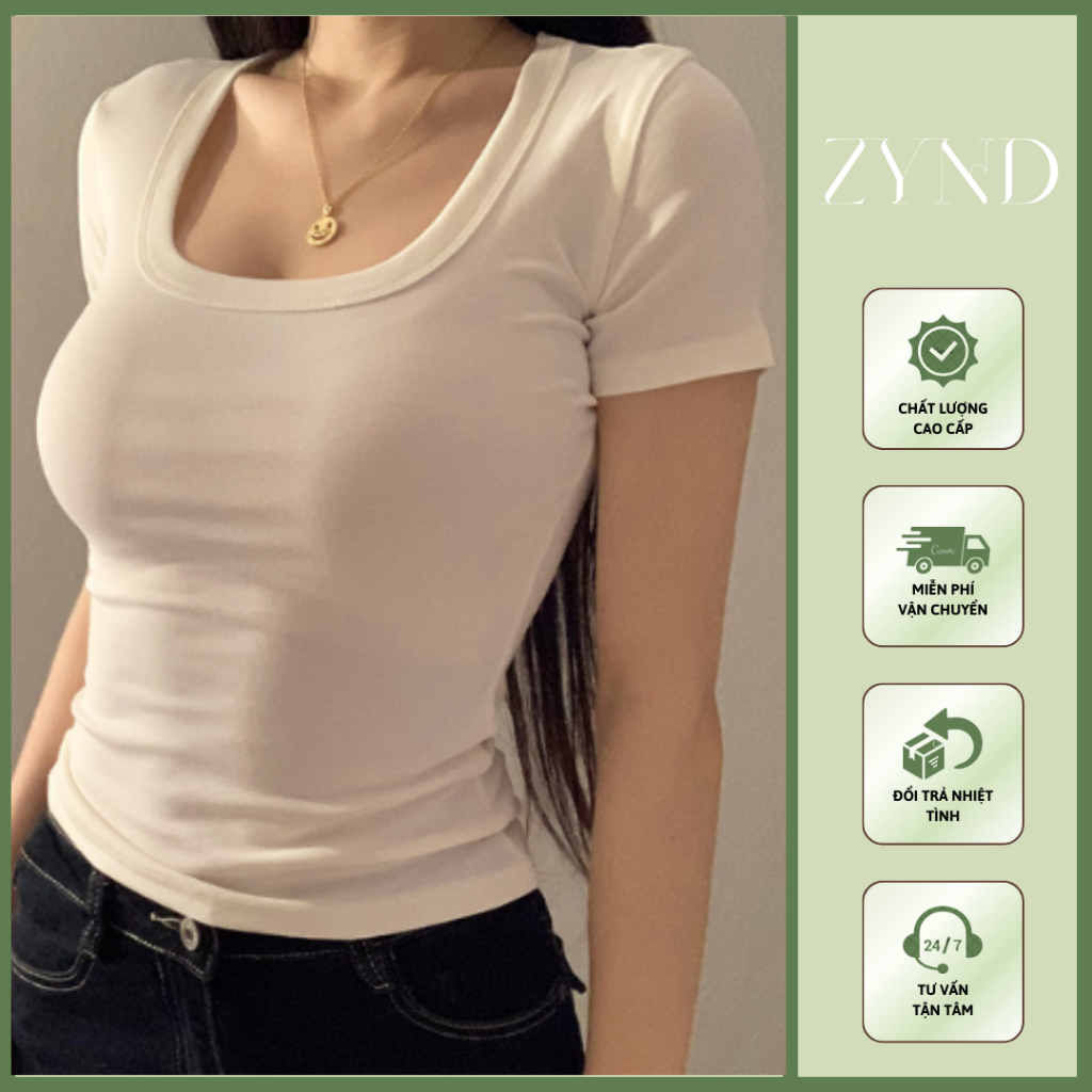 Áo thun babytee cổ vuông dáng basic form ôm body chất tăm cotton AT-M01_ ZynD Clothing