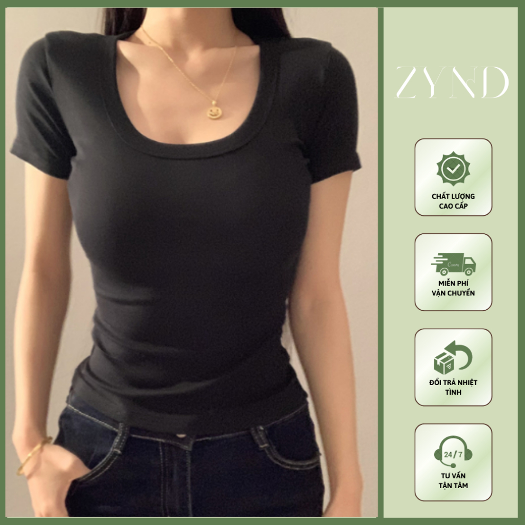 Áo thun babytee cổ vuông dáng basic form ôm body chất tăm cotton AT-M01_ ZynD Clothing