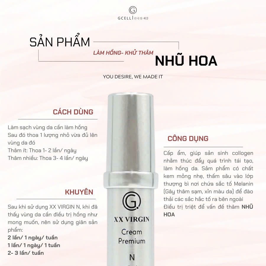 Kem làm hồng nhũ hoa GCell XX Virgin Cream Premium N1 - Dưỡng sáng, mềm mịn, đều màu da