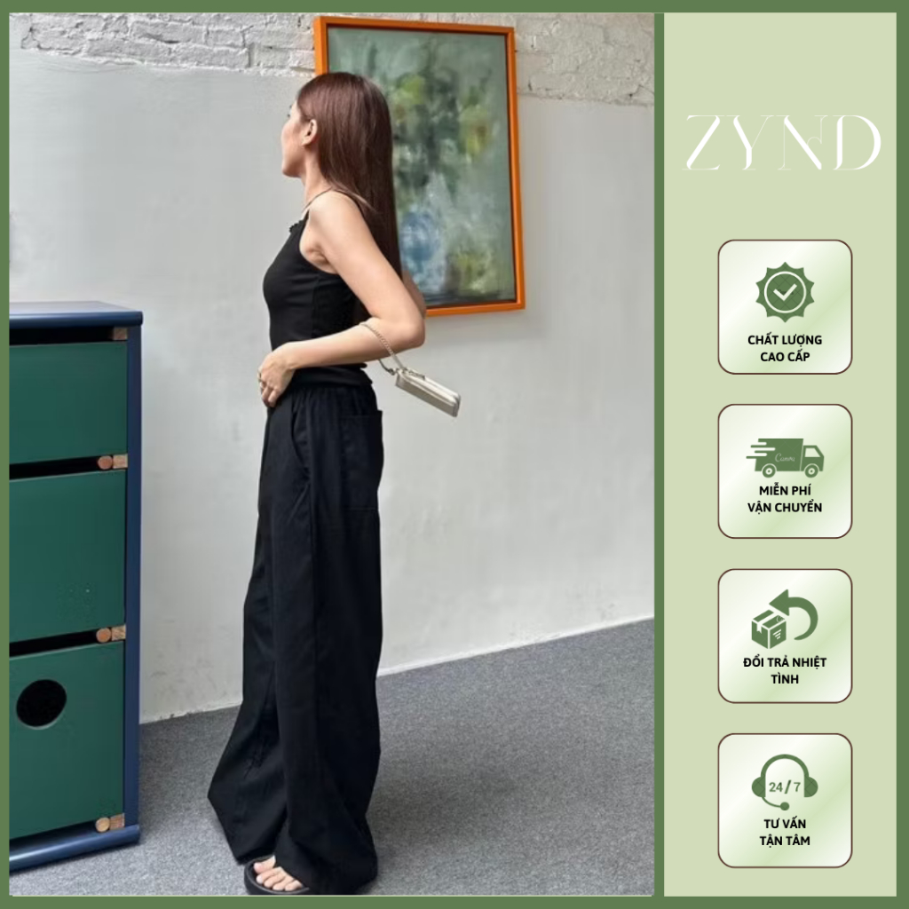 Quần ống rộng suông nữ cạp chun chất linen thô Trendy Ullzang Unisex AT-M086_ ZynD Clothing