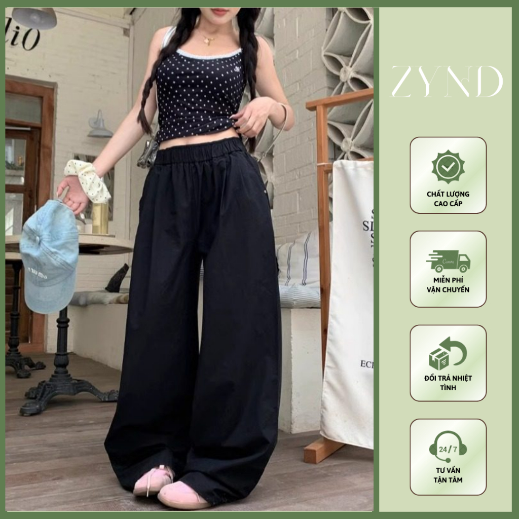 Quần ống rộng suông nữ cạp chun chất linen thô Trendy Ullzang Unisex AT-M086_ ZynD Clothing