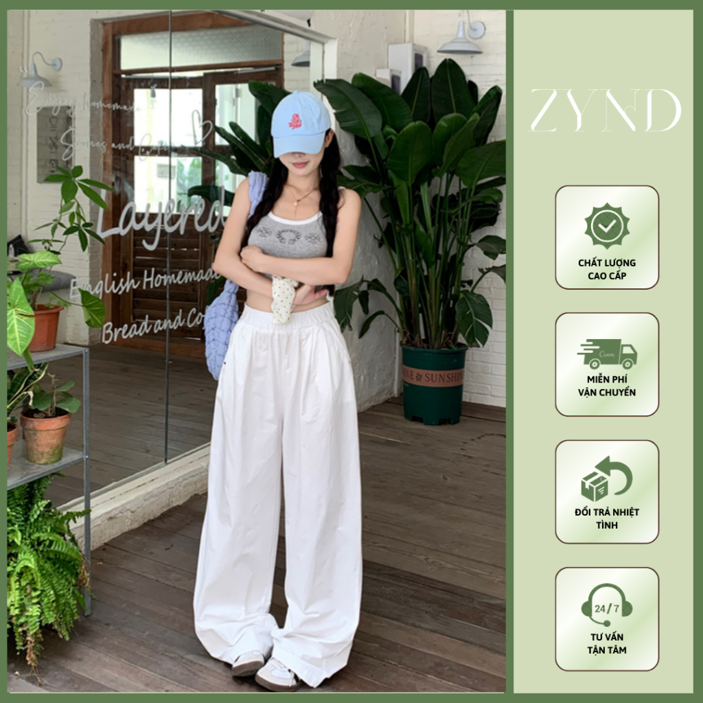 Quần ống rộng suông nữ cạp chun chất linen thô Trendy Ullzang Unisex AT-M086_ ZynD Clothing