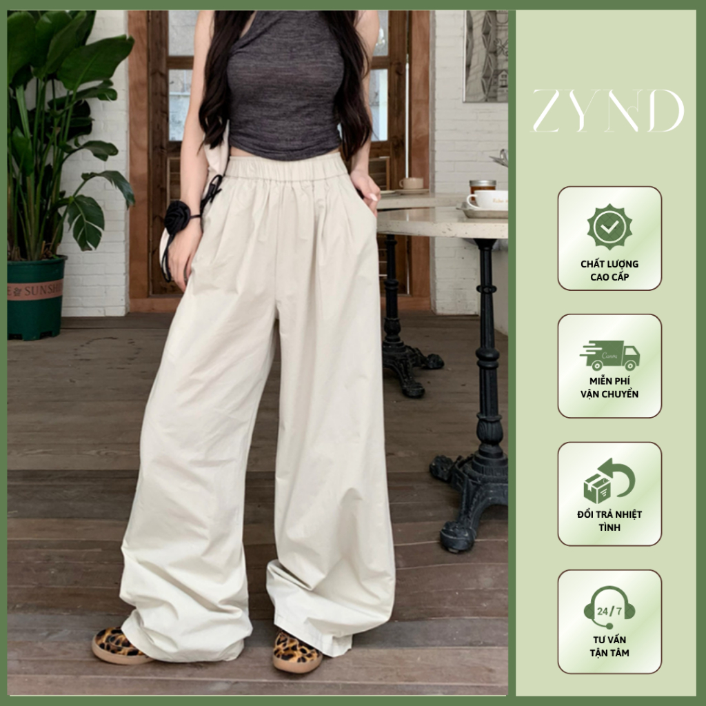 Quần ống rộng suông nữ cạp chun chất linen thô Trendy Ullzang Unisex AT-M086_ ZynD Clothing