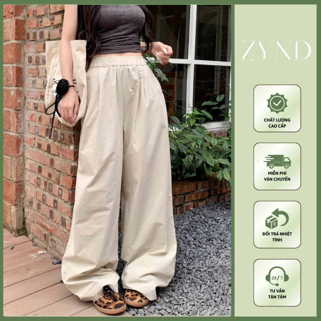 Quần ống rộng suông nữ cạp chun chất linen thô Trendy Ullzang Unisex AT-M086_ ZynD Clothing