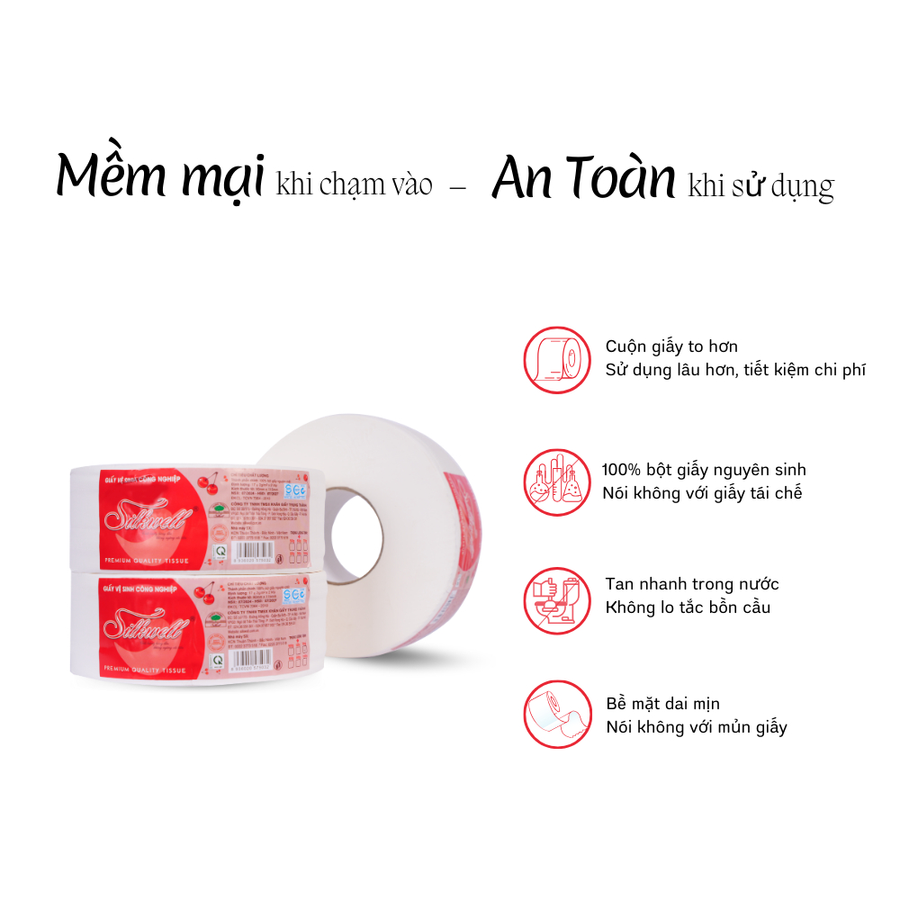 Combo 5 cuộn giấy vệ sinh công nghiệp Silkwell 700gram 2 lớp, giấy vệ sinh cuộn to hơn tiết kiệm hơn