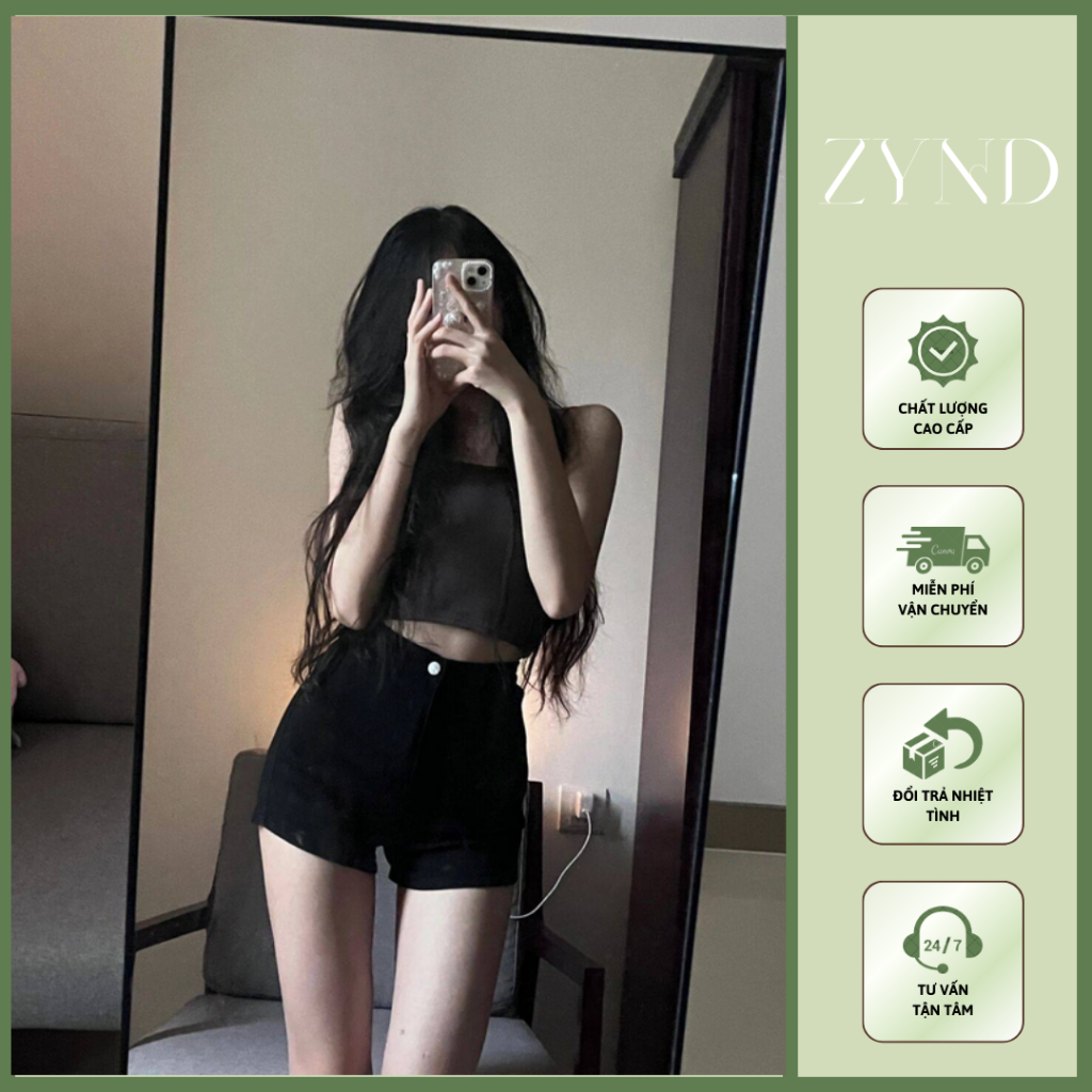 Quần short nữ cạp cao có khuy, quần đùi lưng cao chất liệu umi mềm mịn AT-M628_ ZynD Clothing
