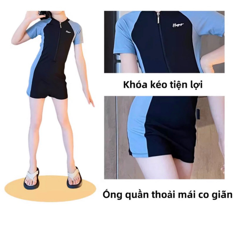 Đồ bơi 1 mảnh dành cho bé gái áo phối dây kéo dễ mặc có size 2 4 6 8