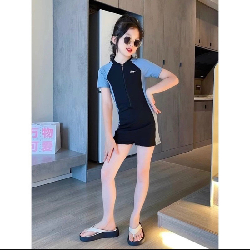 Đồ bơi 1 mảnh dành cho bé gái áo phối dây kéo dễ mặc có size 2 4 6 8