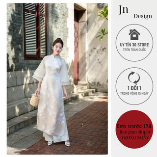 Áo dài cách tân nữ áo dài 2 tà chất liệu gấm thêu hoa phối tay 2 lớp mềm mại JNN DESIGN J108